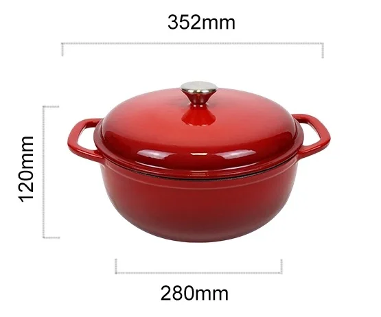 Red color enamel covering soup & stock pot round casseroles sarten hierro fundido cooking pot with lid and double handle