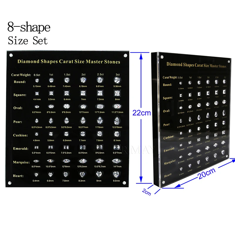 Diamond Shapes Cubic Zirconia Loose 0.5-3 Carat Weight Size Set Display Tools Box Diamond Tester Master Stones Set