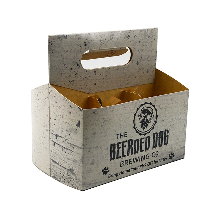 Custom Design Recycled Heavy Duty Beverage Holder Clay Coated Kraft Back 4 6 Pack Bottle Beer Carrier