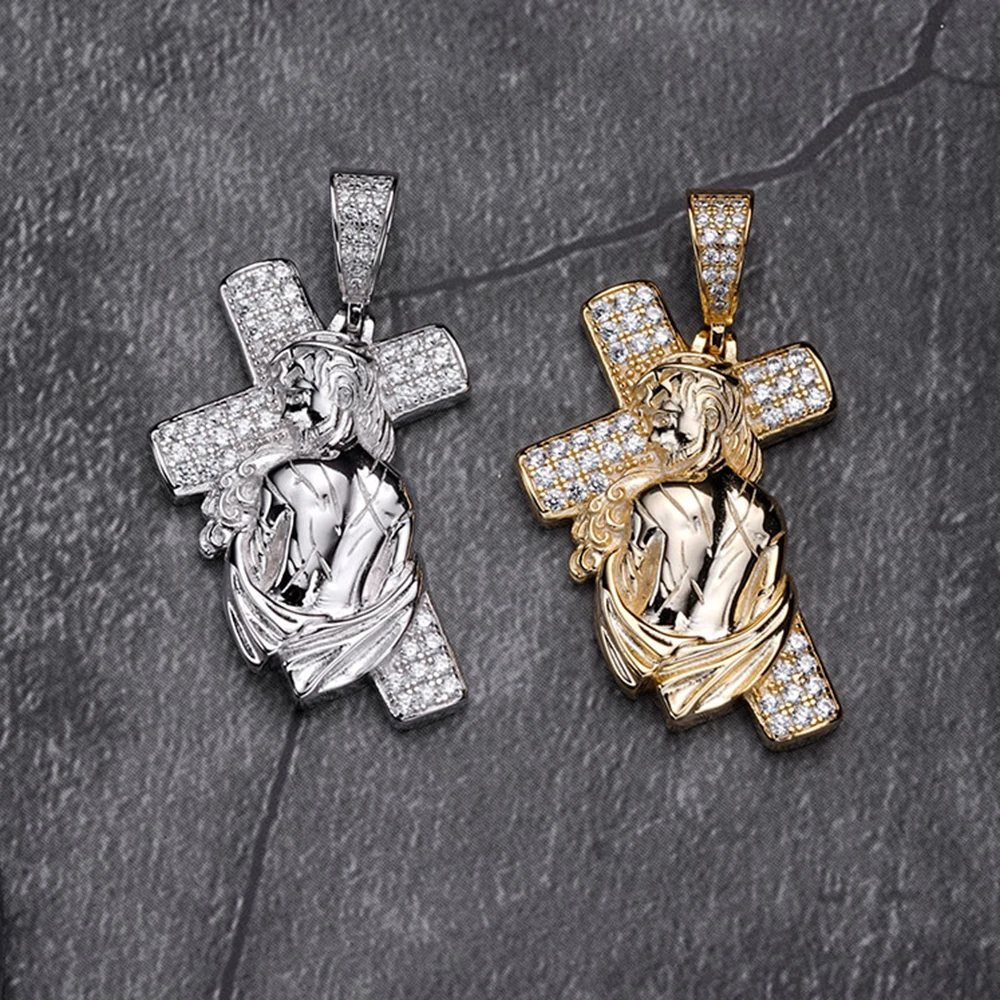 Iced Out 14kt 18k Gold Plated Silver Popular Cross Jesus Religious Pendants
