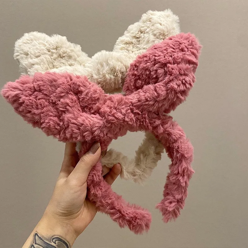 Winter hot sale cute rabbit ears plush hair band girls fashion makeup headband party hairband