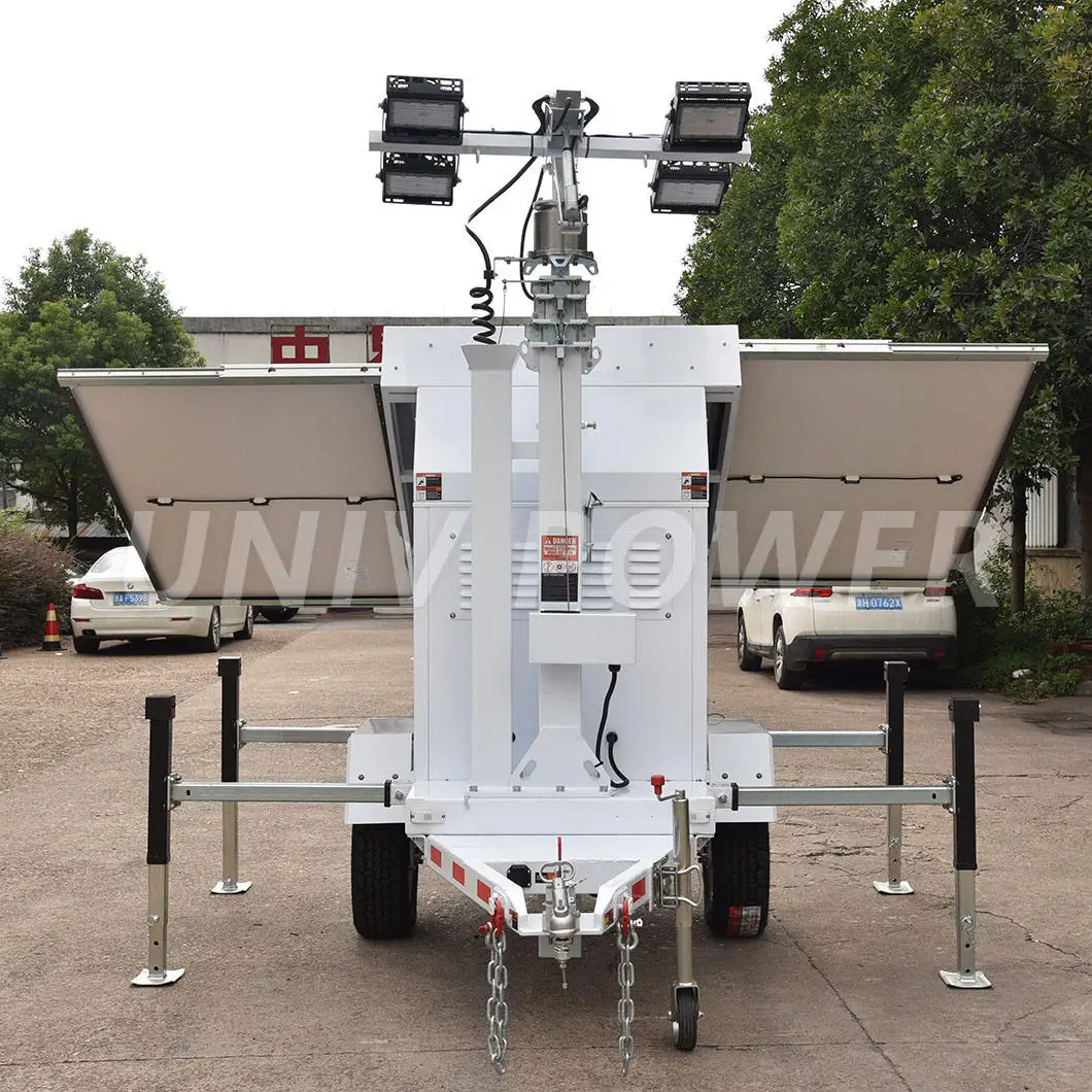 12m solar portable led light tower telescopic high mast light tower 600W Trailer Type Outdoor Events Solar Emergency Light Tower