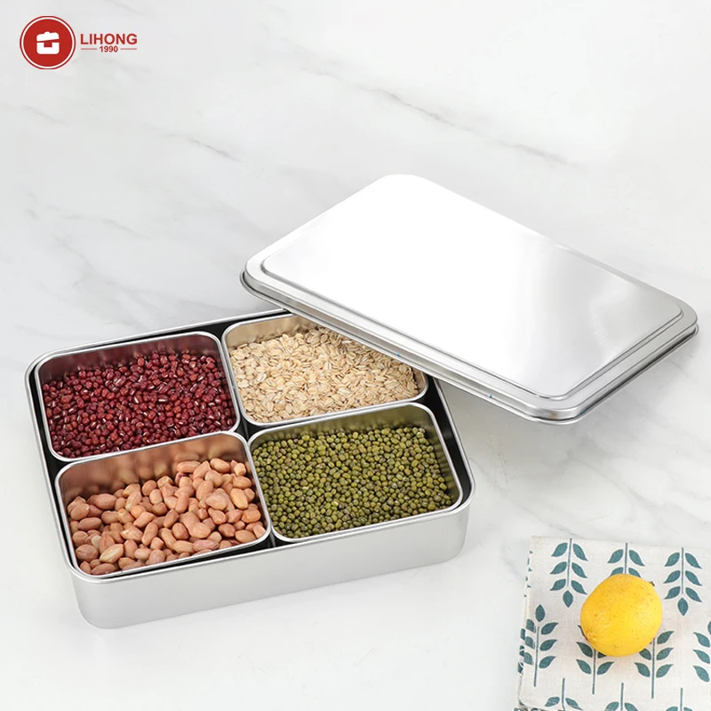 Kitchen 201/304 Stainless Steel Organizer Storage Seasoning Boxes Set Japanese-style Food Display Box with Lid