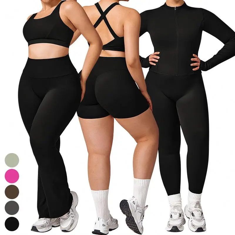 5 Piece Suit Plus Size Pilates Women legging Yoga Clothing Quick Dry Running Tight Sports bra top Yoga Set Gym Fitness Sets