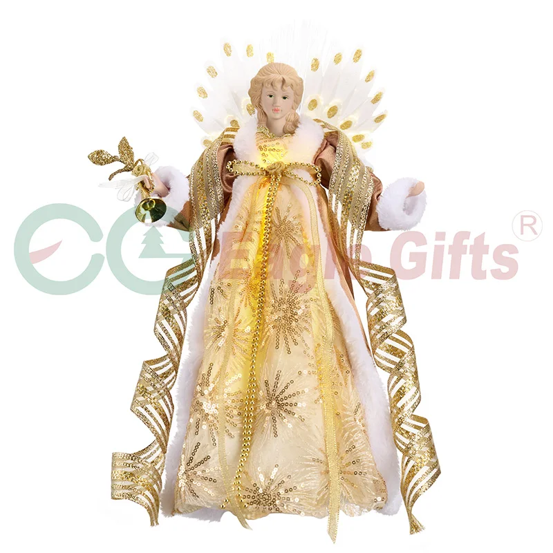 EAGLEGIFTS Custom Christmas Tree Topper Angel Nordic Design Modern Fancy Luxury Red Golden Christmas Tree Topper with Led Light