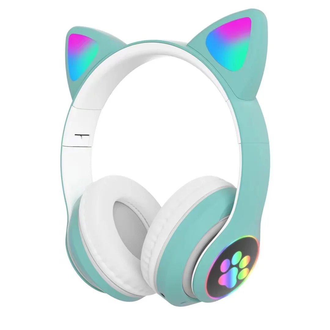 Hot Sale Wireless Dynamic Earphone STN-28 Cat Ear Headphone with LED display Headphone with Mic AUX IN TF Card MP3 Player