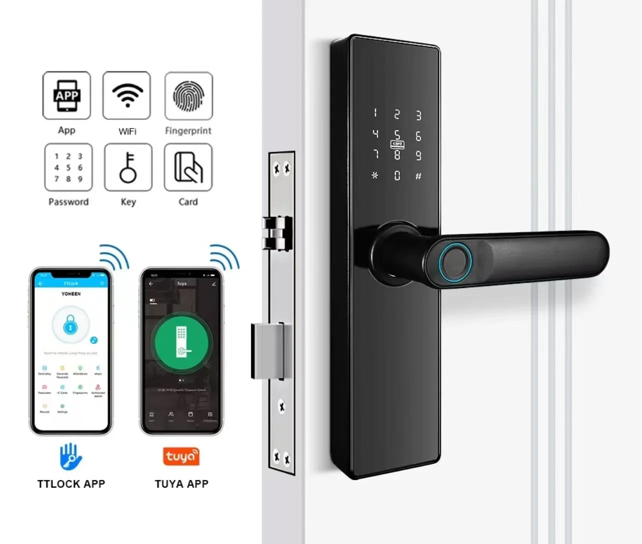 Smart Locks For Front Door TUYA WIFI Keyless Entry Digital Door Locks Fingerprint Key Password Card TTlock Electric Smart Lock