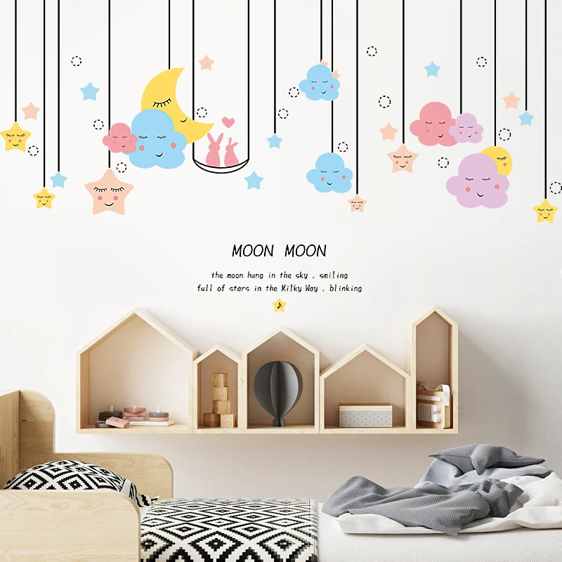cartoon Star Moon Wall Stickers Kids Rooms Living Room Bedroom Adesivo De Parede DIY Removable Sticker