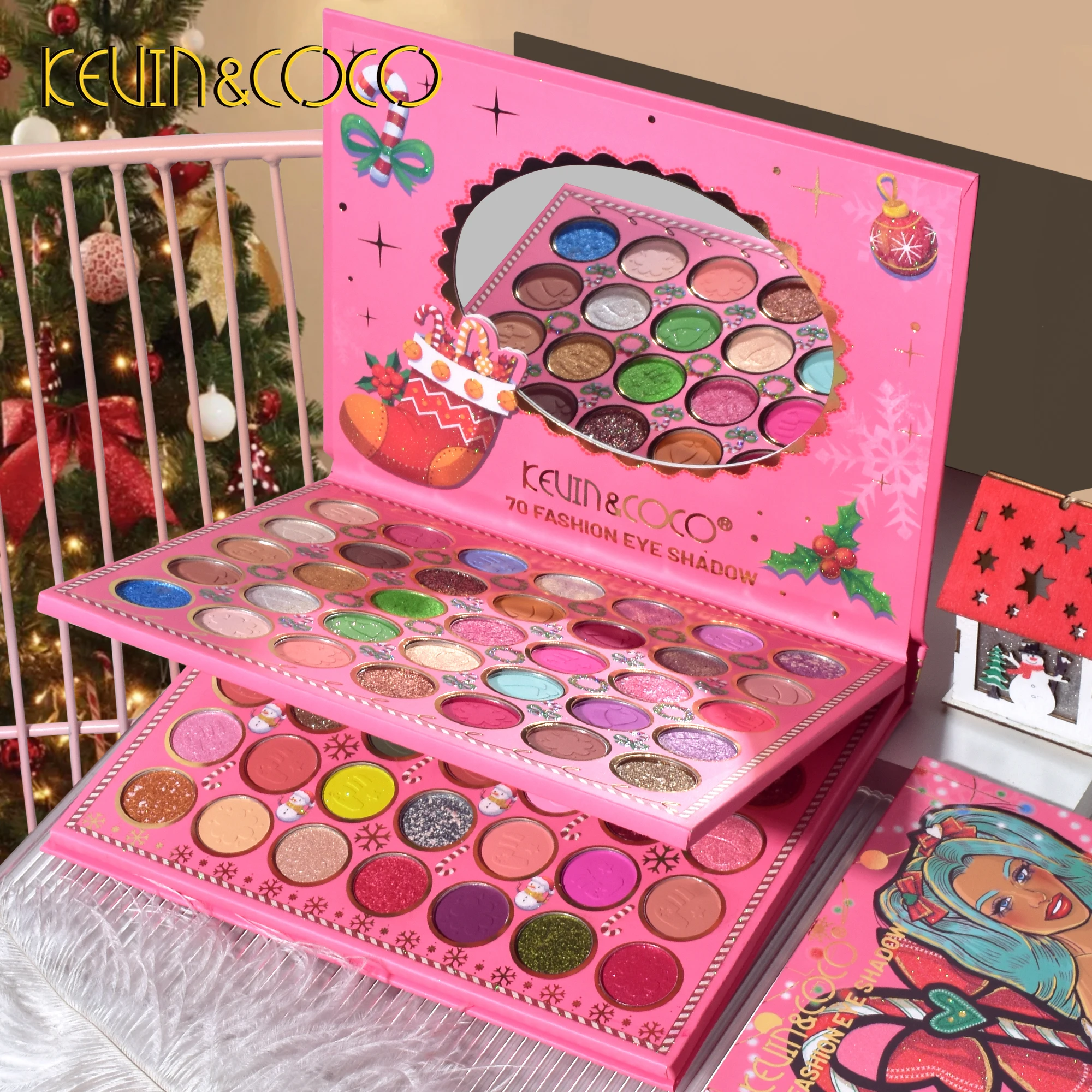 Wholesale Christmas Kevin coco Eyeshadow Palette 70 Colors High PigmentHot sale Cosmetic Long-Lasting Matte Makeup sombra de