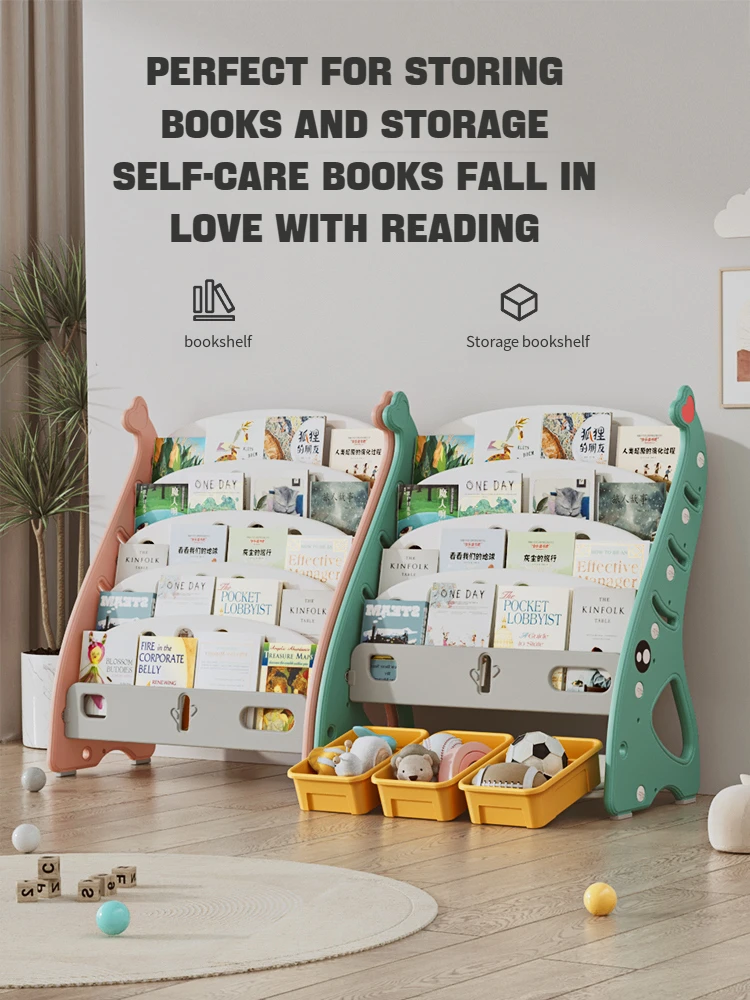 Kid Bookshelf With Cabinet Storage For Kindergarten Library Nursery Classroom Home Book Organizer Bookcase