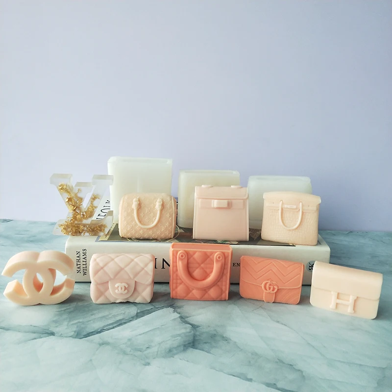 New Design Wallet Women Cosmetic Bag Epoxy Resin Scented Candle Silicone Mould Ladies Mini Brand Handbag Candle Mold