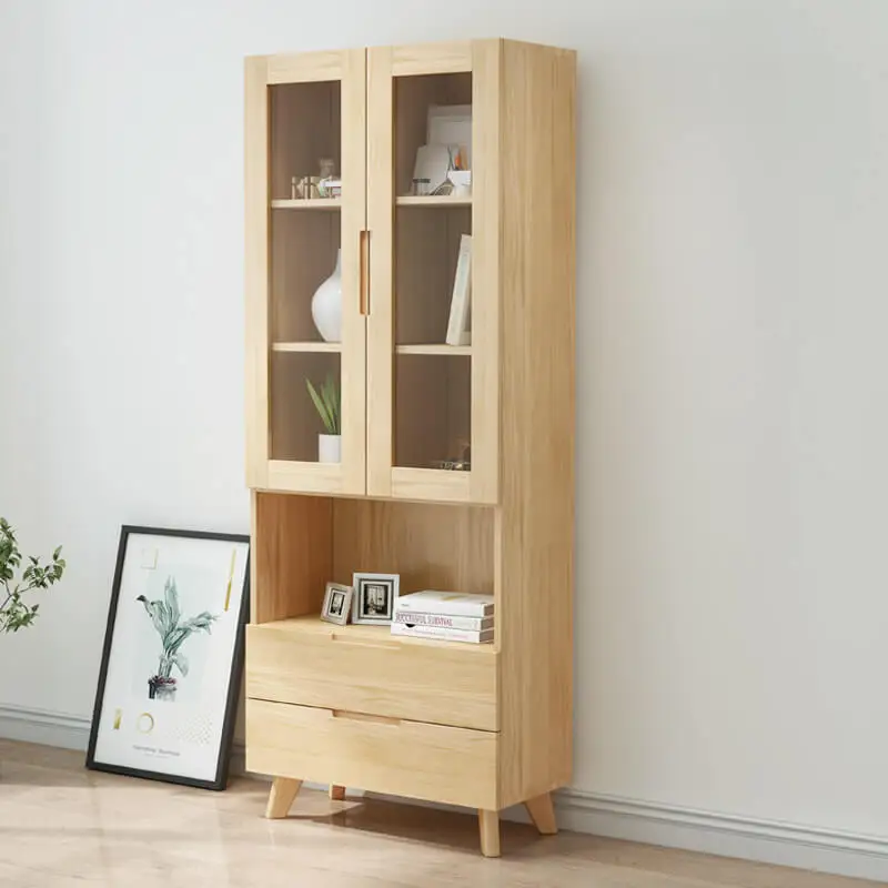 Modern living room furniture bookcase with glass doors model