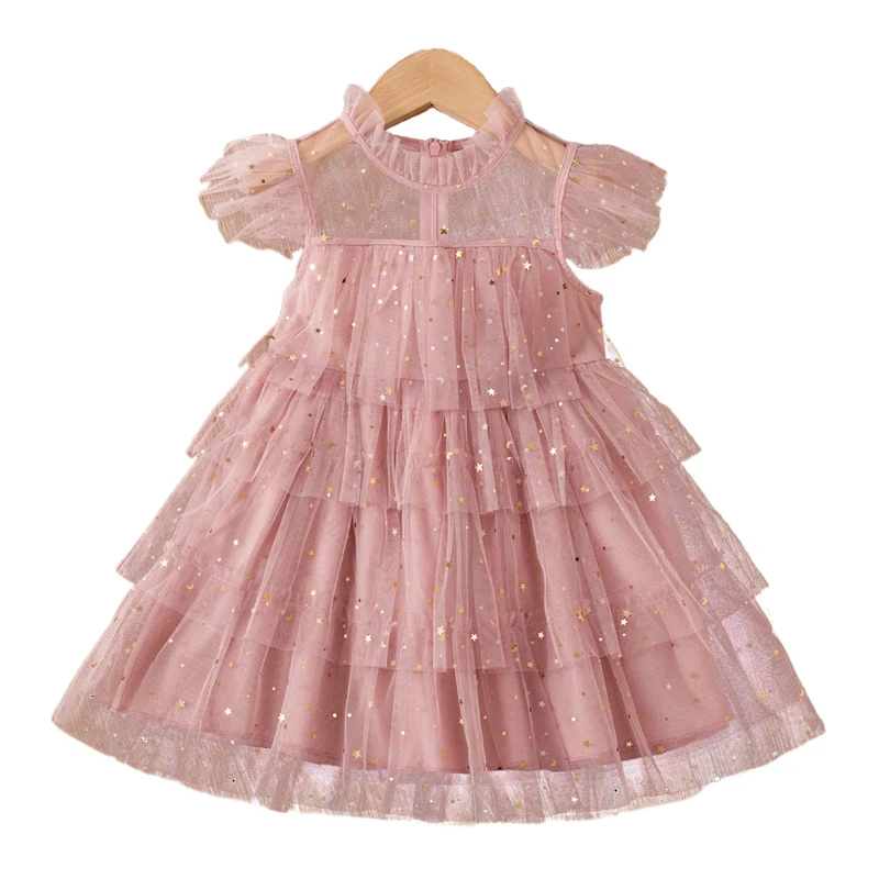 Summer Baby Girl Sweet Style Clothing Kids Dresses for Girls Party Mesh Glitter Sequined Dress Tutu Skirt Fashion Party