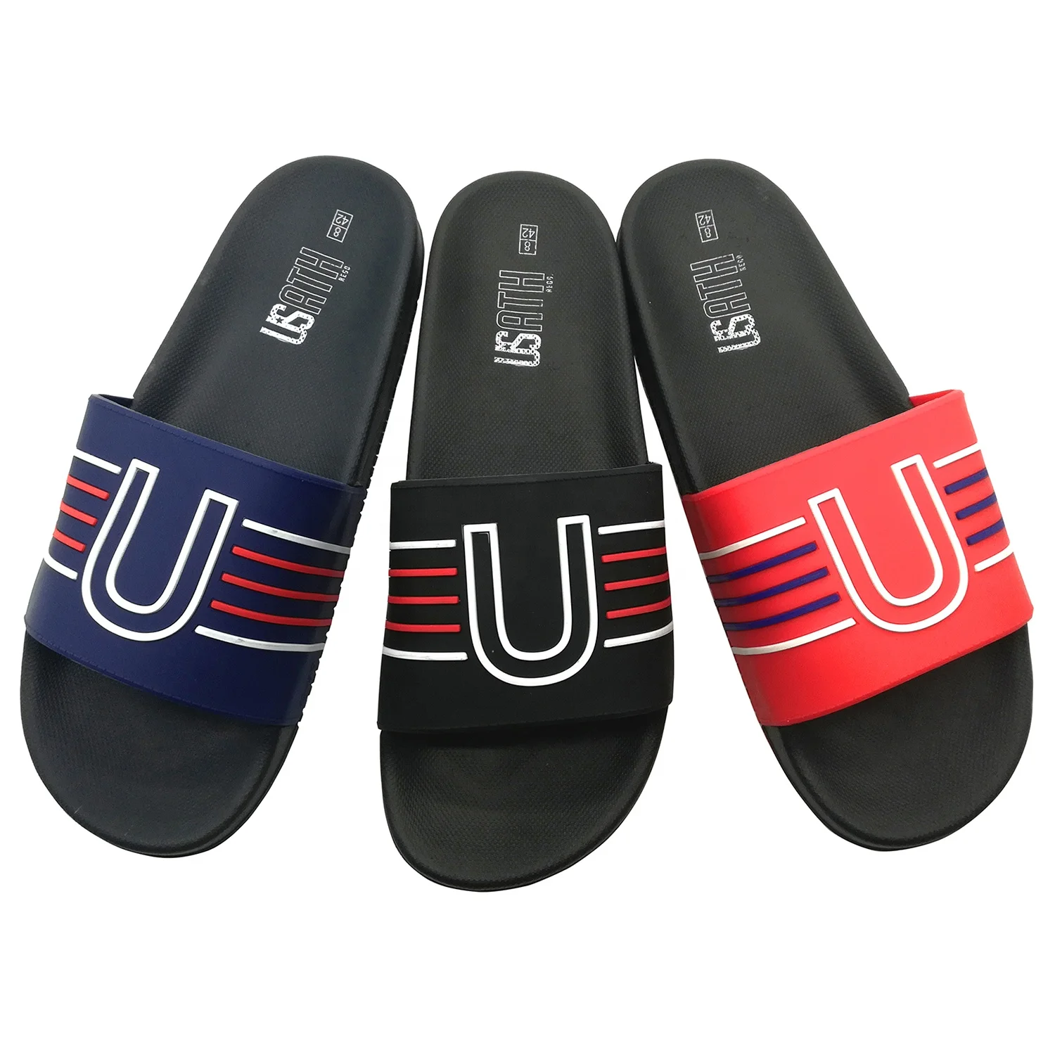 
Fashion OEM Rubber Men Footwear Flip Flops Hotel Home Spa Custom Printed Flat Slide Sandals Men Slippers 