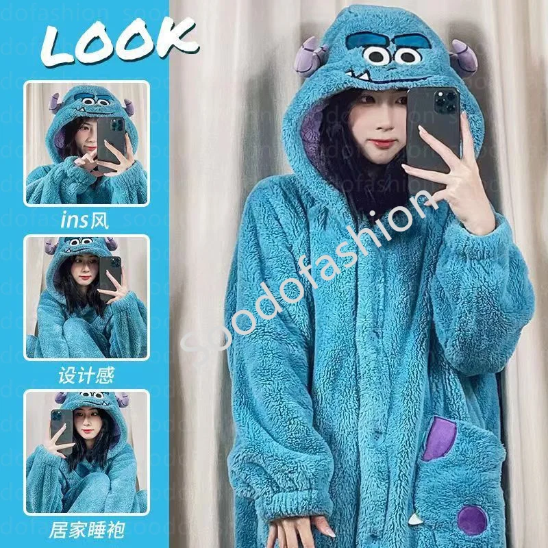 Winter loose long cartoon new coral velvet and thick stitch nightgown home suit set Pacha dog hoodie Wearable Blankets