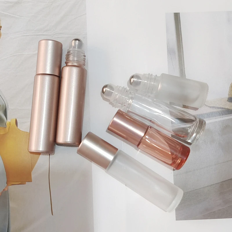 10ml Empty Cosmetic Packaging Rose Gold Roll On Bottle Skin Care Essential Oil Pink Glass Roller Perfume Bottle