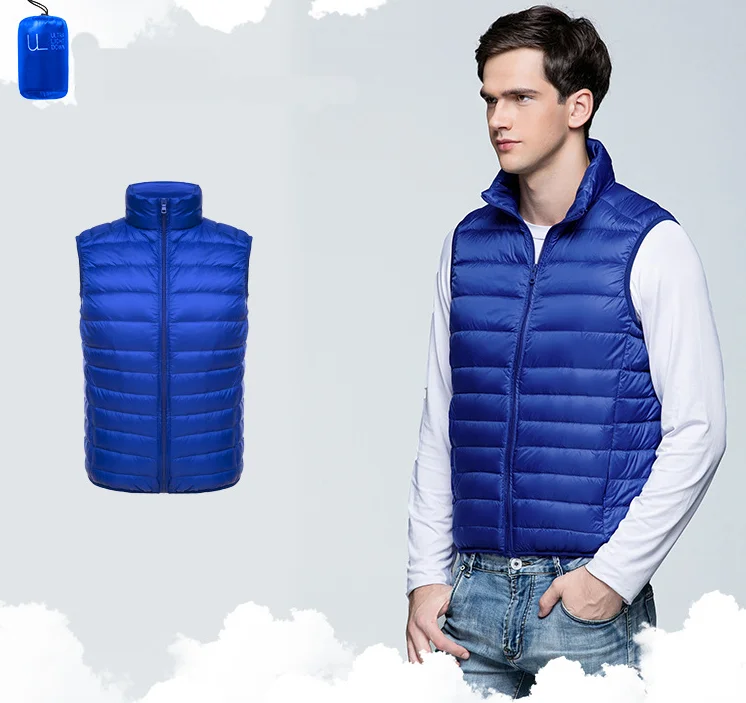 Мужской пуховой жилет, пуховая куртка, ультралегкий пуховик с белым утиным пухом, упакованный пуховик с водоотталкивающей внешней курткой