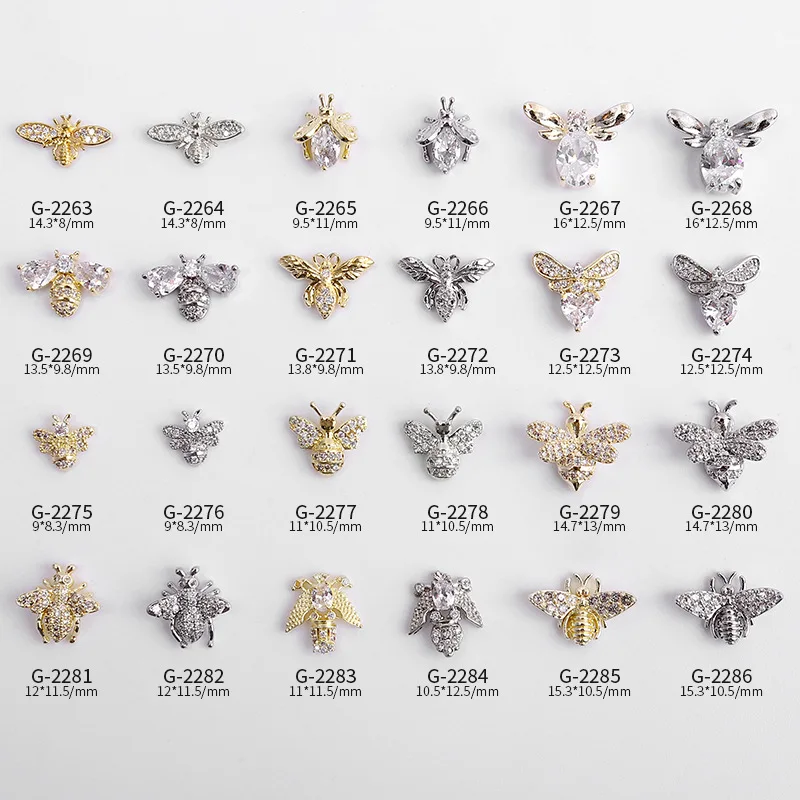 Factory Supply High Quality Metal Bee Nail Zircon Decorations for Women Girls DIY Accessories Jewelry Crafts Tool Nail Design