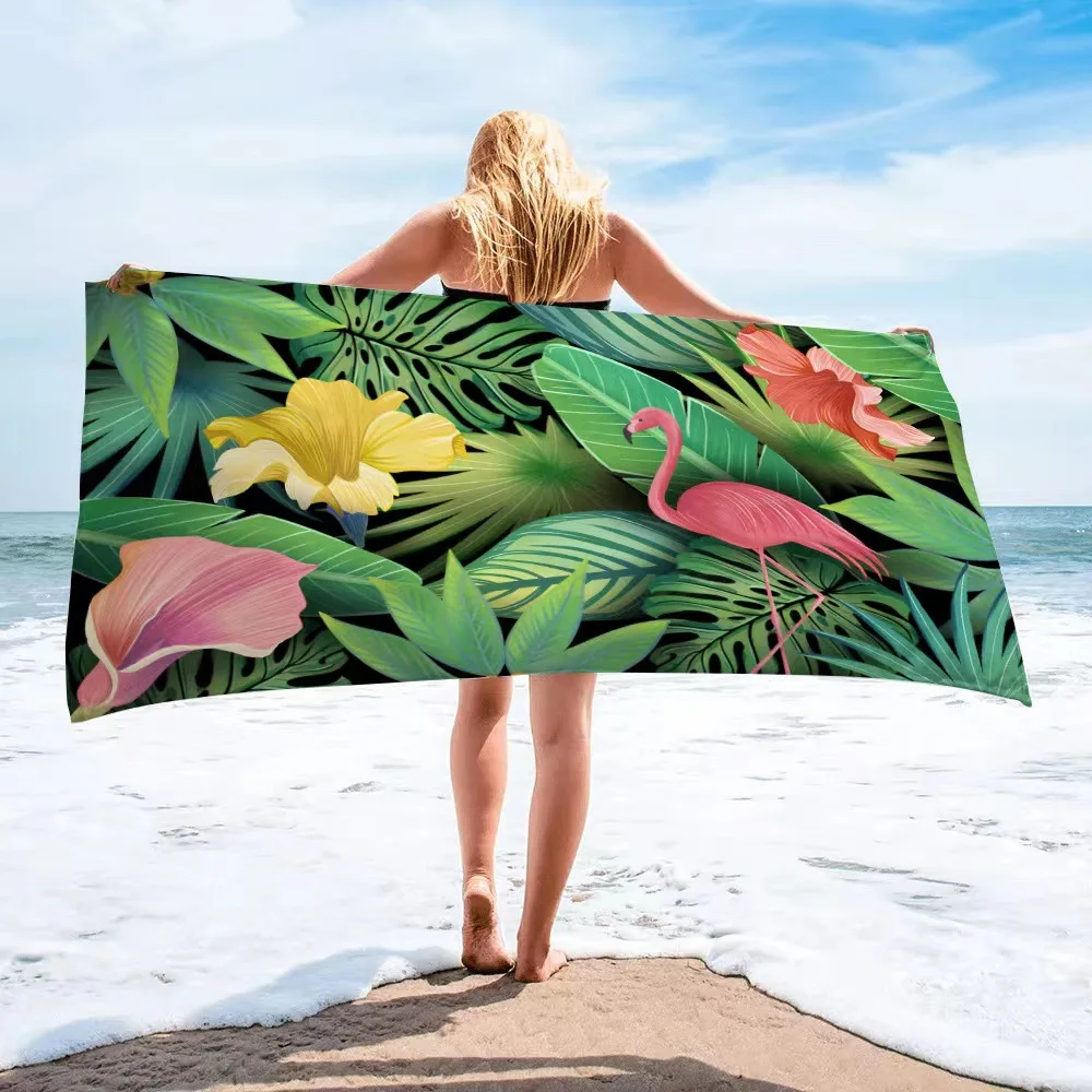 Factory OEM Custom Personalized Logo Reactive Printed Fabric Rectangle Large Oversized Terry Cotton Beach Towel