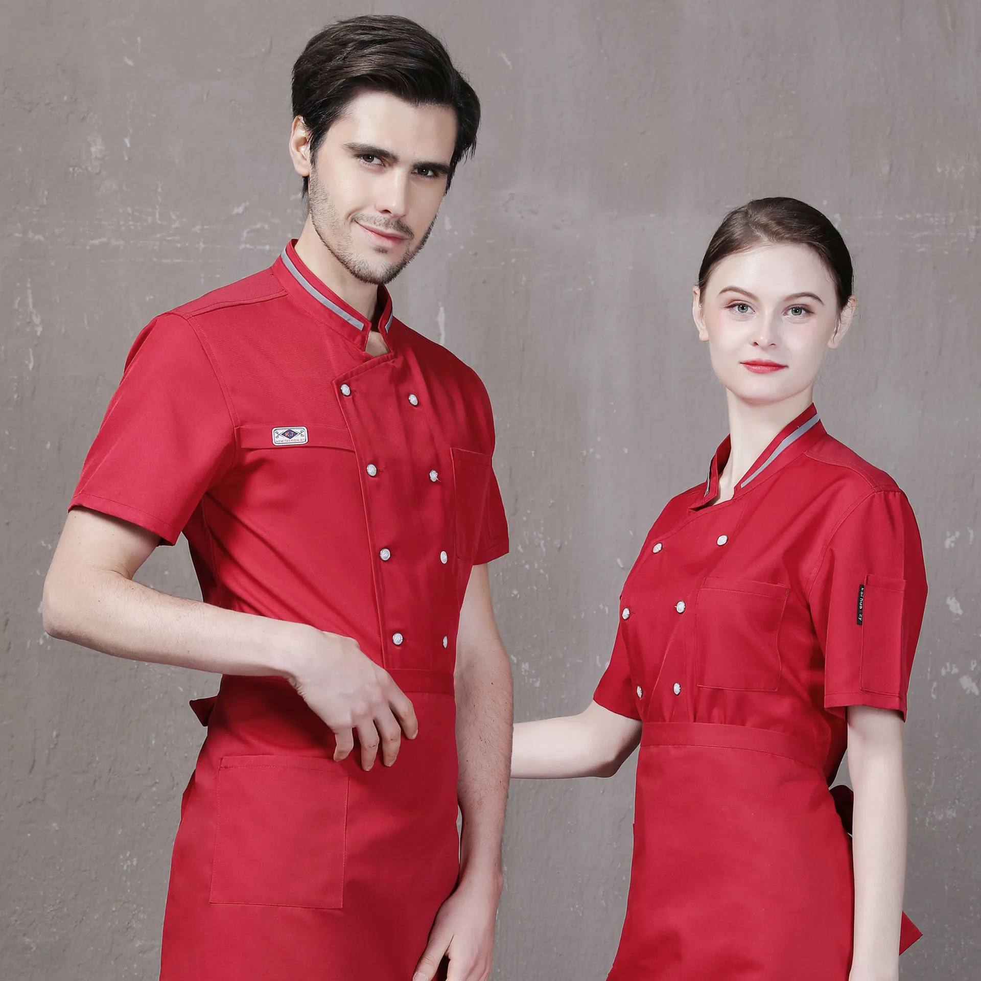 2020 Unisex Short Sleeves Double-Breasted Hotel Kitchen Restaurant Uniform Cook Chef Jacket Coat