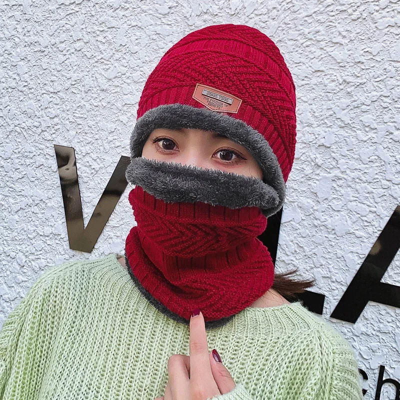 Outdoor Neck Warm Winter Hat Knit Skull Cap for Men Women Thicken Wool Beanie Knitted Hat Scarf Set