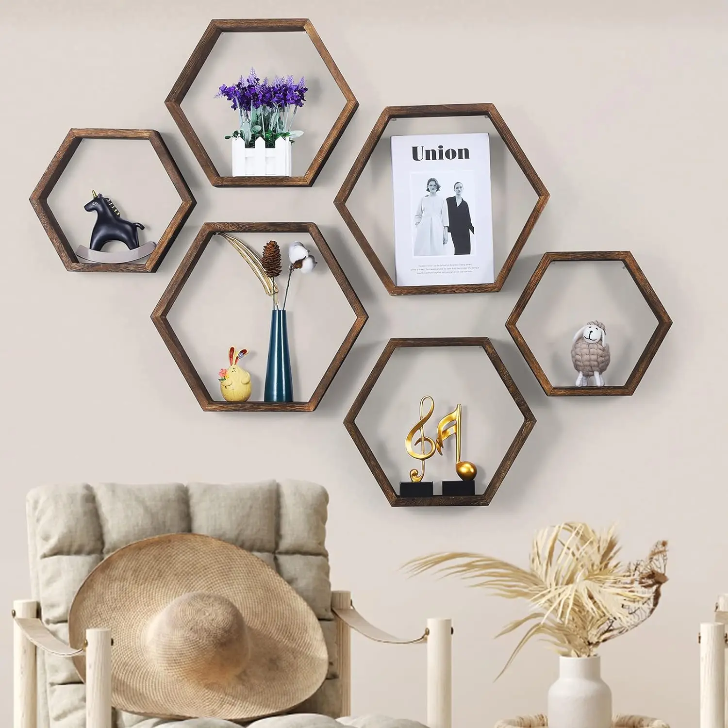 Honeycomb Shelves wood storage shelf display Geometric wooden Floating Hexagon wall Shelf furniture