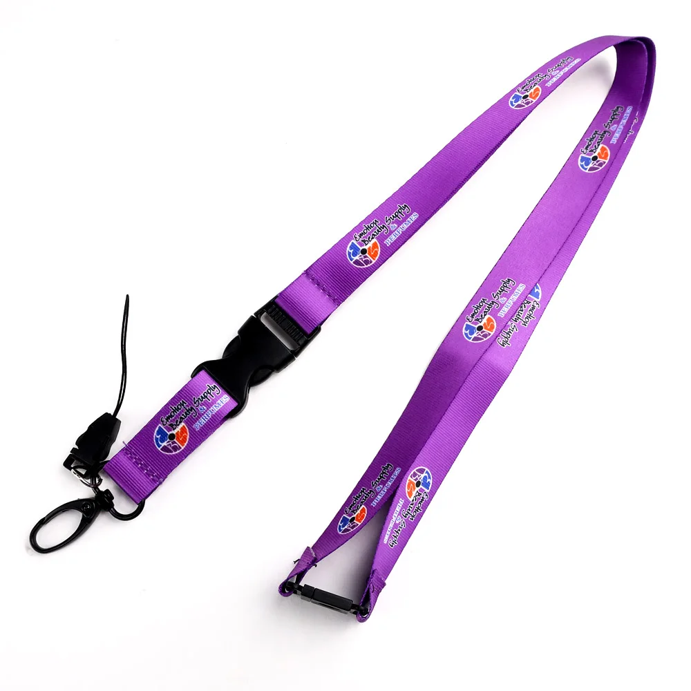 Travel  accessories Custom screen printing security thick woven purple color cellphone lanyard