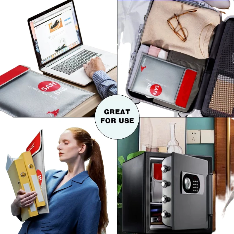 Fireproof Storage Bag Accept Custom Logo Lightweight Silicone Coated Silver Money Jewelry Passport Valuable Documents Safe Bag