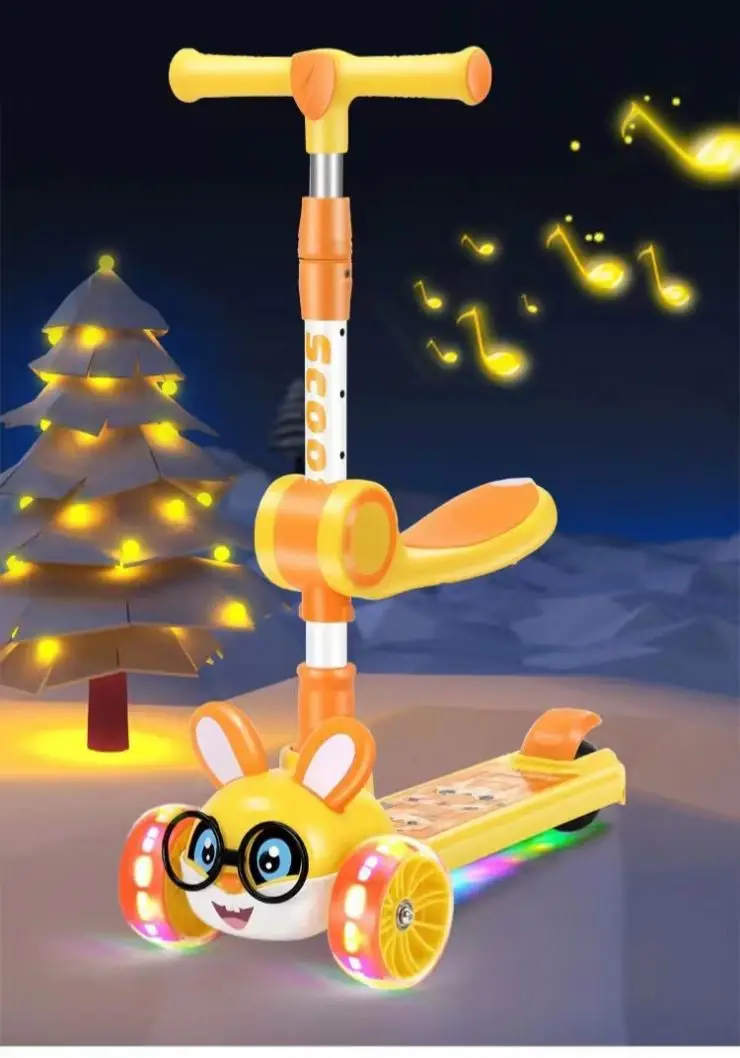 Scooter Children 1-3-6-12-year-old Children, Girls and Boys Music Three-in-one Pulley Cute Scooter with Seat and Light Wheels 1