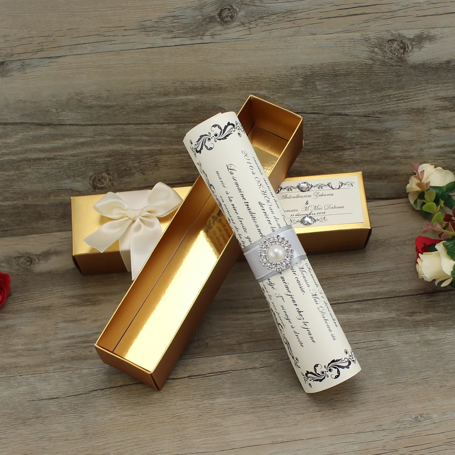 Customized Rooling Papers Wedding Scroll Invitation Cards with Box