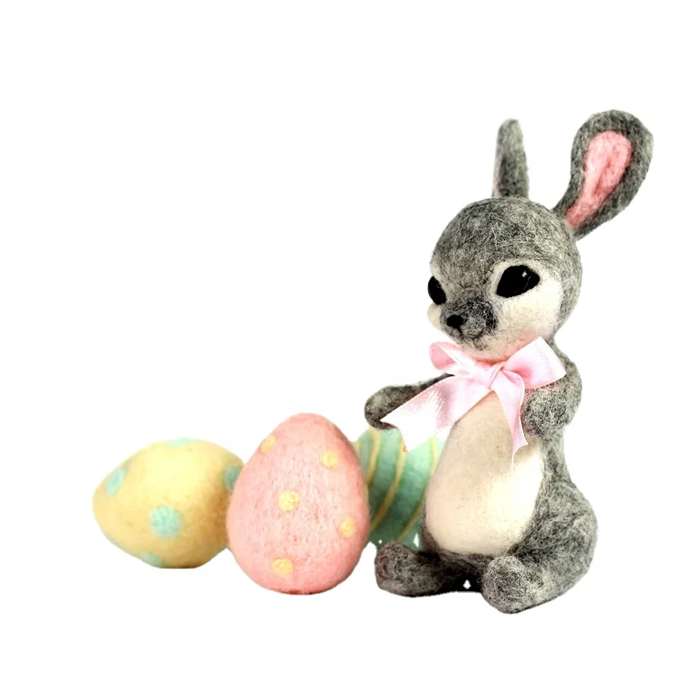 Needle Felting Starter Kit DIY Supplies Merino Wool for Felt Craft Beginners - Easter Rabbit and Eggs Needlework Felt Craft Set