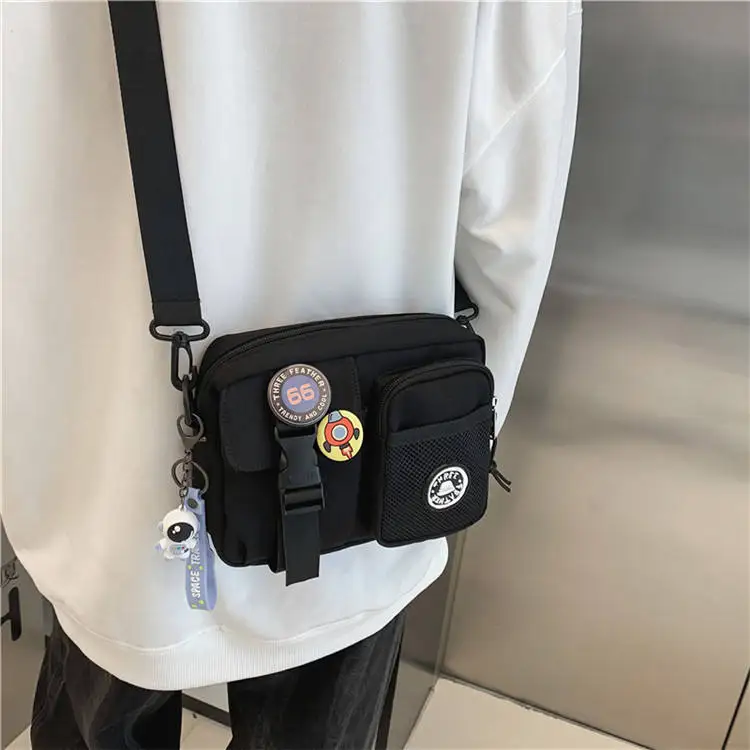 Unisex Custom Nylon Metal Zippers Locking Crossbody Bag Street Mini Simple Arm Bag Letter Decoration Concealment Purse Sling Bag