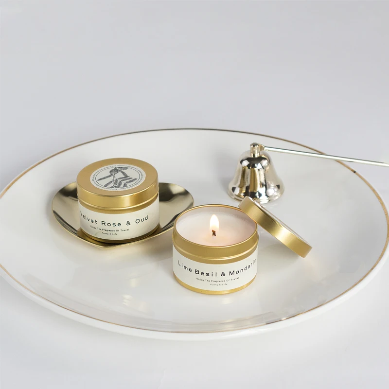 High Quality Luxury Tinplate Candle Jars Wholesale Aromatherapy Daily Soy Scented Candle Gift Sets with White Cotton Wick