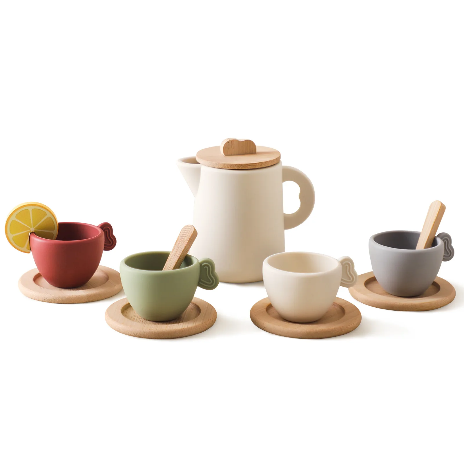 Educational Afternoon Tea Set for Kids Baby Wooden Coasters Food Grade Silicone Kitchen Toy DIY Play House Toy