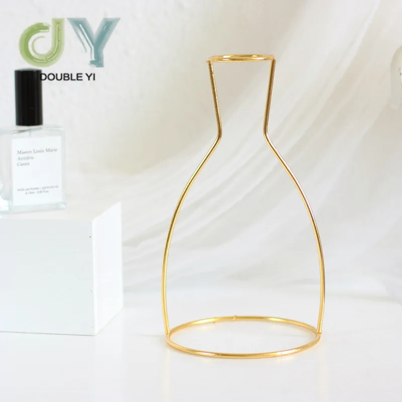 Wholesale Gold Metal Frame Vase In Multi-shaped Home Decoration Iron Vase