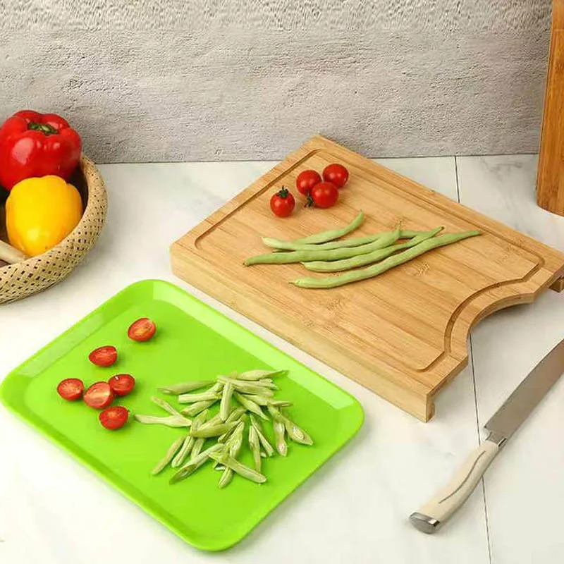 Kitchen Organic Sublimation Blanks Bamboo Wooden Cutting Boards Chopping Blocks With 1 Containers And Storage Drawers