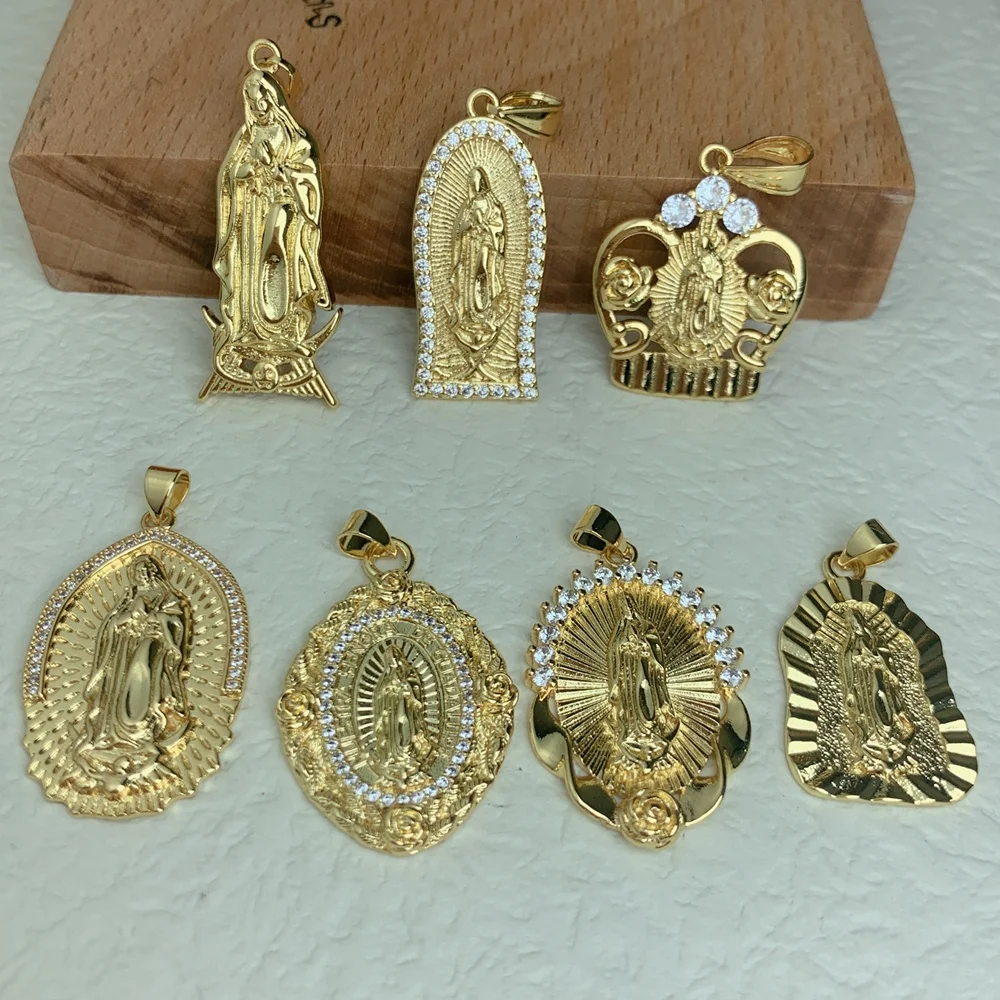 Wholesale Crystal Guadalupe Virgin Mary Pendants Charms For Jewelry Making Women Men Classic Religious Necklace Accessories