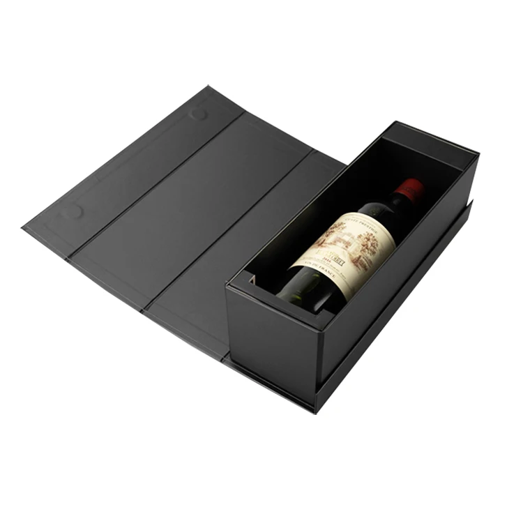 Folding Box Wine Magnetic Paper Luxury Custom Logo Black Red Stamping Foil Rigid Boxes Rectangle Paperboard Accept Custom Print