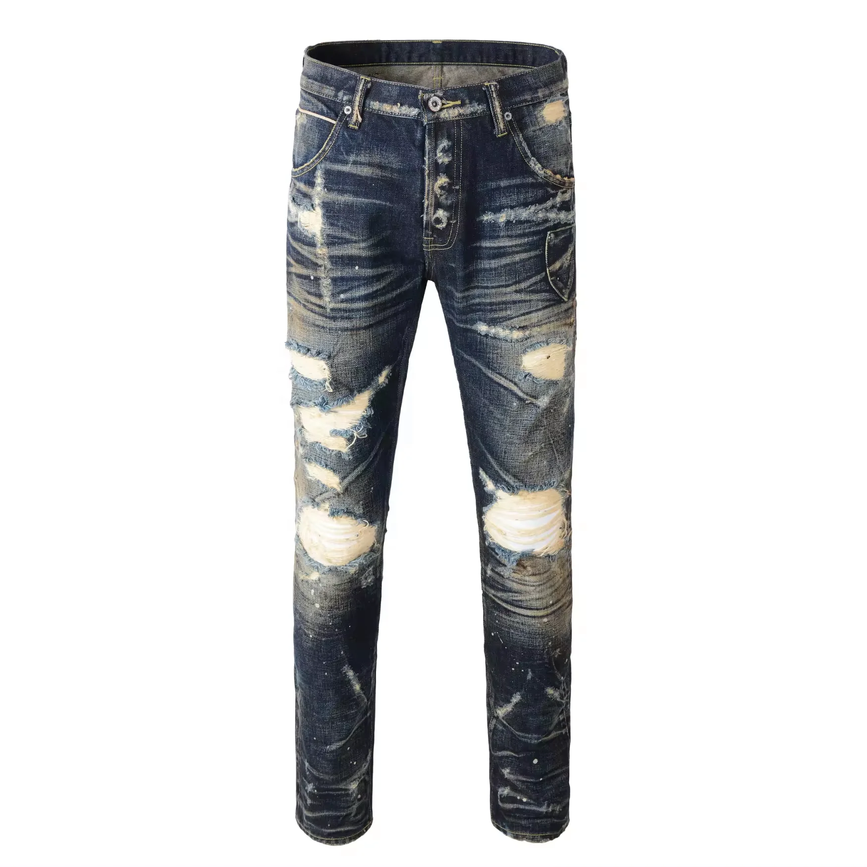 Одежда Zhuoyang высокого качества на заказ Oem & odm винтажная стирка Selvedge джинсы необработанные Рваные краски