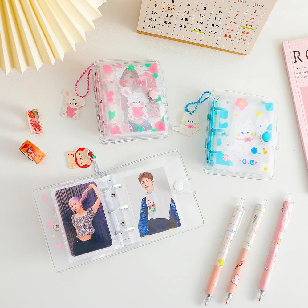 Mini Clear Kpop PVC Photo Album Cover Photocard Holder 3 Inch Card Case with Keychain Photo Album