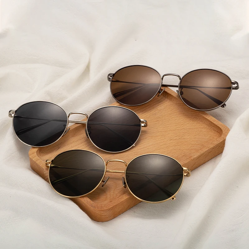 Retro Round Polarized Women Men Brand Design Oversized Metal Frame UV400 Driving Shades Sunglasses