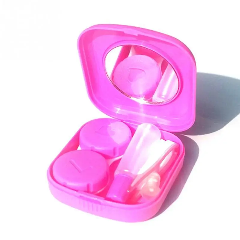 Portable Cute Mini Pocket Plastic Contact Lens Case Easy Carry Mirror Matte Colorful Care Liquid Container Holder Travel Set