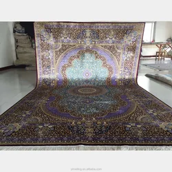 Purple Hand Knotted Kashmiri Oriental Pure Silk Indian Handmade Carpets for Sitting Room Bedroom