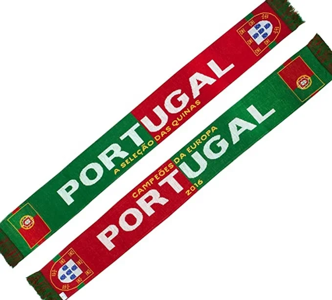 Customized Logo Odm Jacquard Sport Football Scarves Euro Contemporary Feature Classic Double-Sided Soccer Knit Portugal Scarf