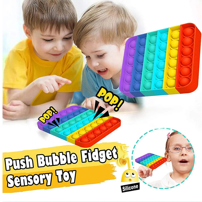 
Rainbow Push Pop Fidget Toys Autism Special Needs Stress Reliever Restore Emotions Kids Adults Iridescent Push pop Bubble 