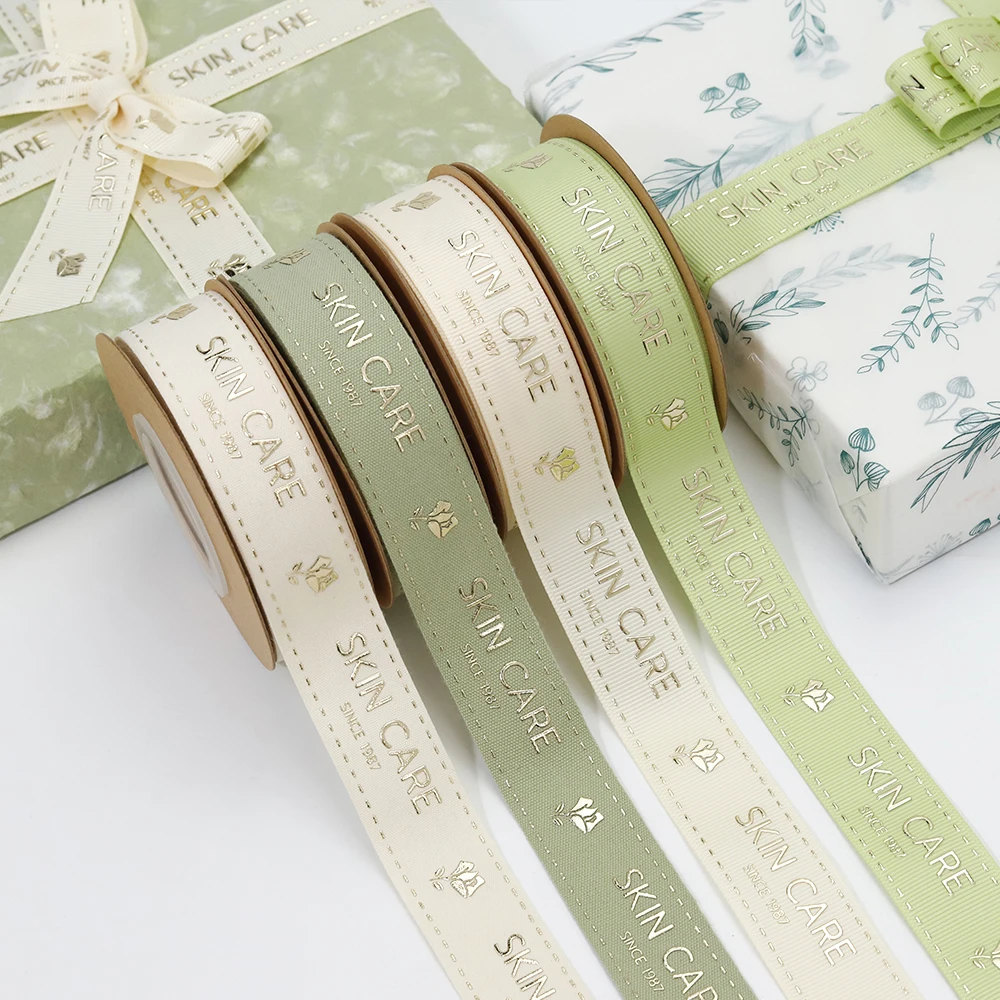 Customized Gold Foil Tape 1 inch Printing Ribbon Cotton Ribbon With Logo for Gift Cake Box Packaging