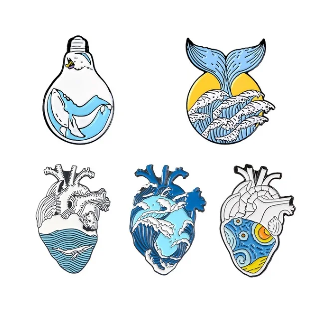 Fashion Jewelry Gift Ocean Wave Badge Whale Nurse Pin Custom Organ Heart Brooches Bag Clothes Lapel Enamel Pin Customs