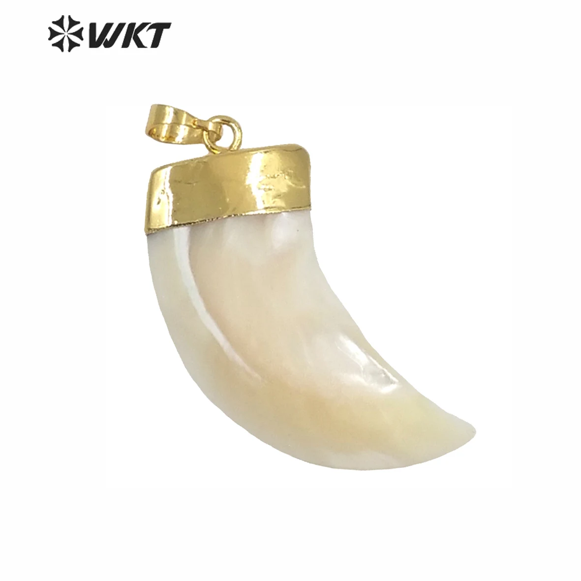 WT-JP073 изысканный кулон для женщин Мода ожерелье с золотым ограничен Красивые полосатые детские носки в форме рога белого цвета цветочным принтом виде ракушки Рог
