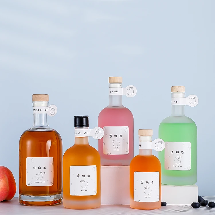 Empty Frosted Rum Whisky Spirit Vodka Glass Bottle 200ml 375ml Beverage Wine Bottle With Cork