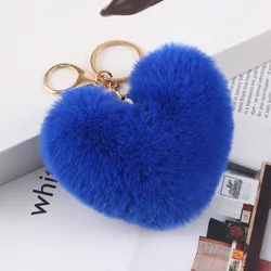 Soft Cute Furball Pompom Heart Shaped Plush Fluffy Balls Rabbit Fur Pom Pom Keychain